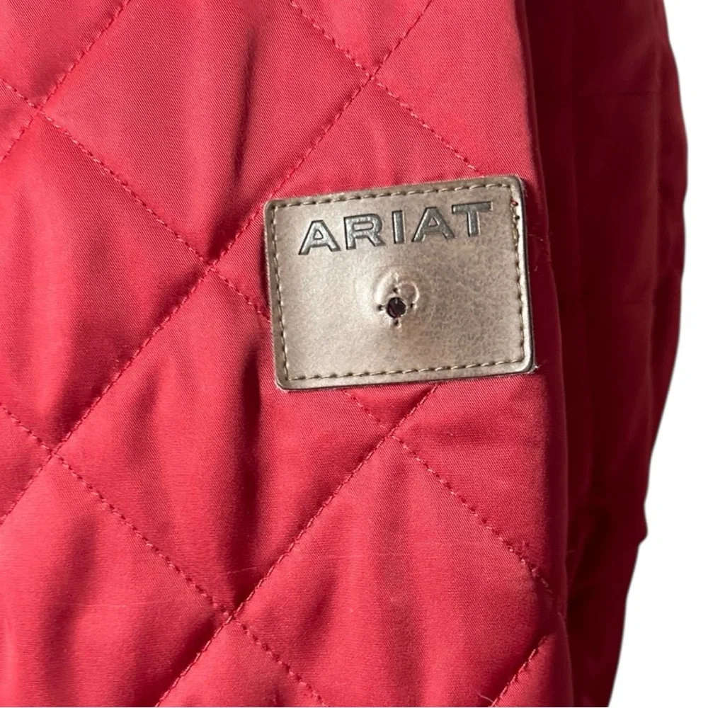 Ariat Red Quilted Jacket Women's Small Pockets Lined Full Zipper Snaps - Picture 7 of 15